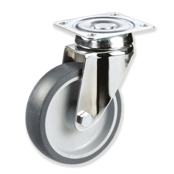 BIPG3 100 PCL3 - Soporte inoxidable giratorio, Sujeción por pletina, Rueda Plástico - Caucho