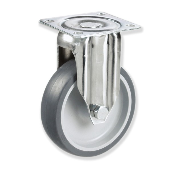 BIPF3 100 PCL3 - Soporte inoxidable fijo, Sujeción por pletina, Rueda Plástico - Caucho