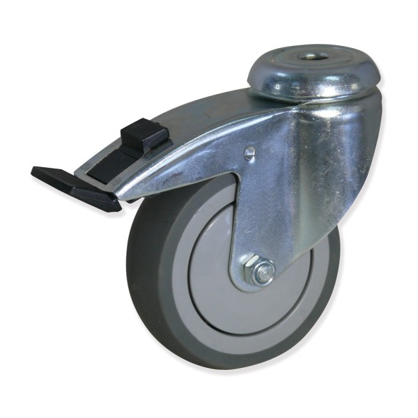 STG3 100 PSB3-FD - Soporte giratorio con freno, Sujeción por tornillo, Rueda Plástico - Caucho Elástico con cojinete bolas