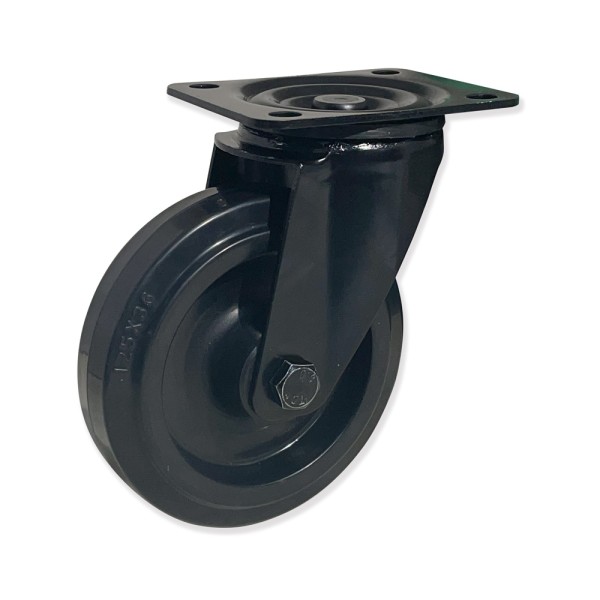MPG4 080 BNCB4 - Soporte giratorio, Sujeción por pletina, Rueda Nylon - Caucho negro