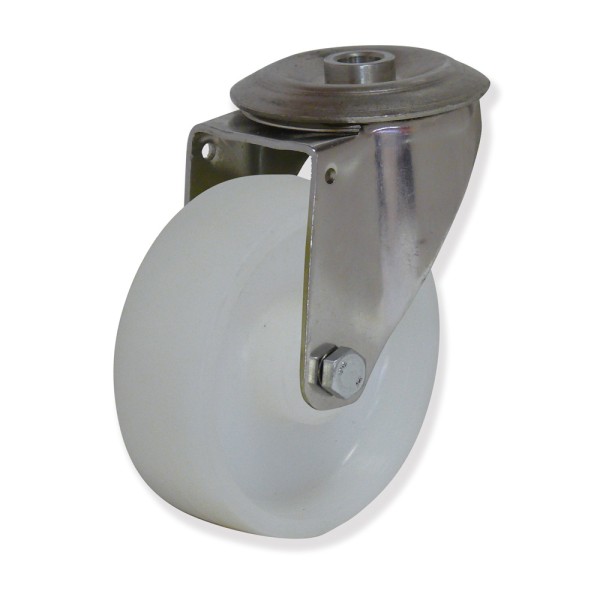 MITG4 100 NYL4 - Soporte inoxidable giratorio, Sujeción por tornillo, Rueda Nylon