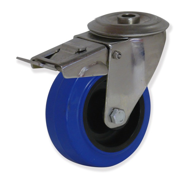 MITG4 125 NCR4-FD - Soporte inoxidable giratorio con freno, Sujeción por tornillo, Rueda Nylon - Caucho