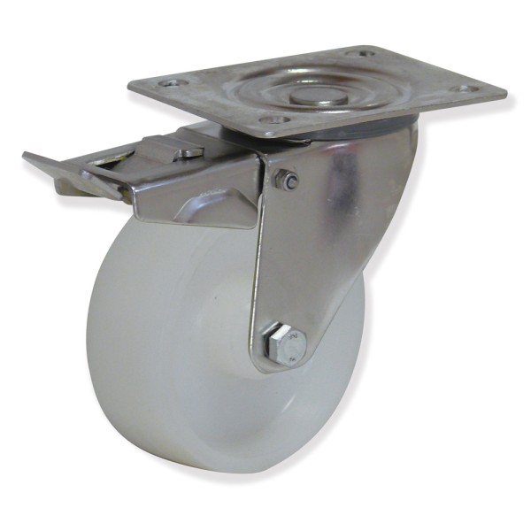 MIPG4 125 NYX4-FD - Soporte inoxidable giratorio con freno, Sujeción por pletina, Rueda Nylon
