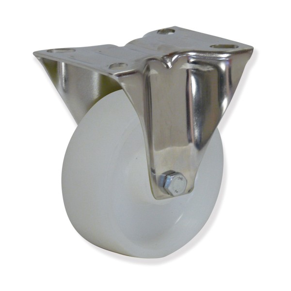 MIPF4 080 NYL4 - Soporte inoxidable fijo, Sujeción por pletina, Rueda Nylon