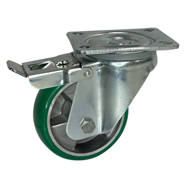 FPG4 125 AEBB4-FD - Soporte giratorio con freno, Sujeción por pletina, Rueda Aluminio - Elasthane balonada