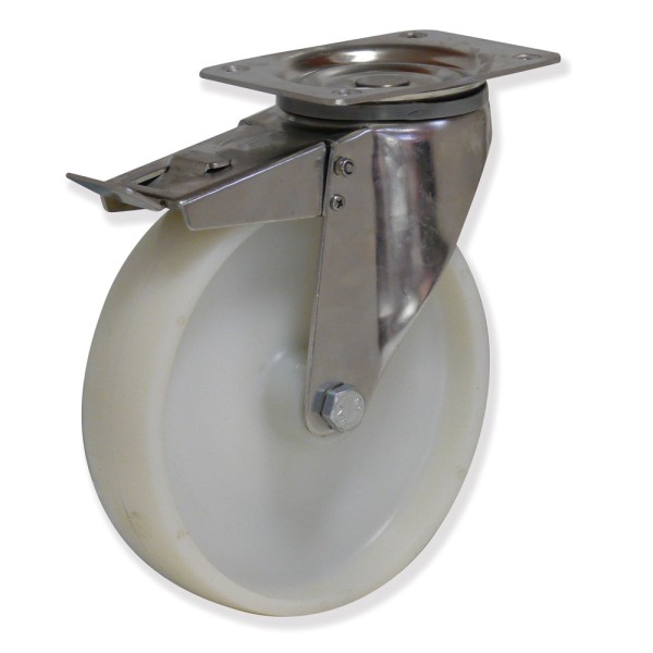 MIPG5 150 NYL4-FD - Soporte inoxidable giratorio con freno, Sujeción por pletina, Rueda Nylon