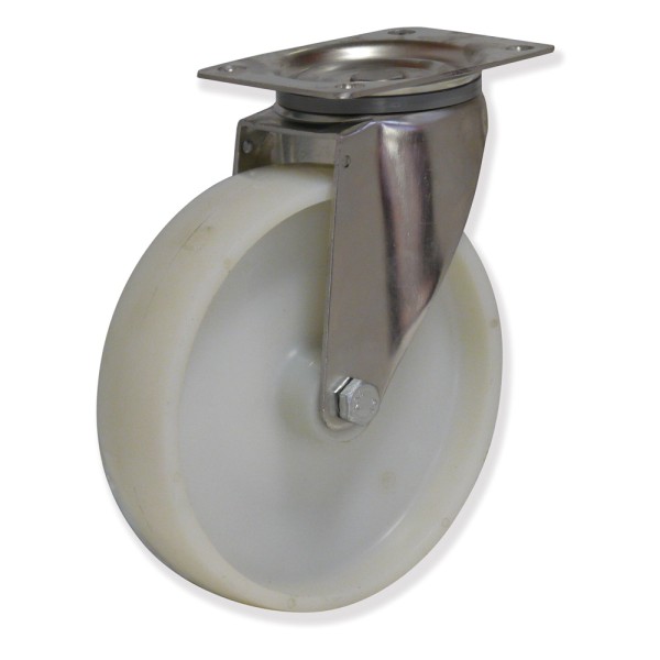 MIPG5 200 NYX4 - Soporte inoxidable giratorio, Sujeción por pletina, Rueda Nylon