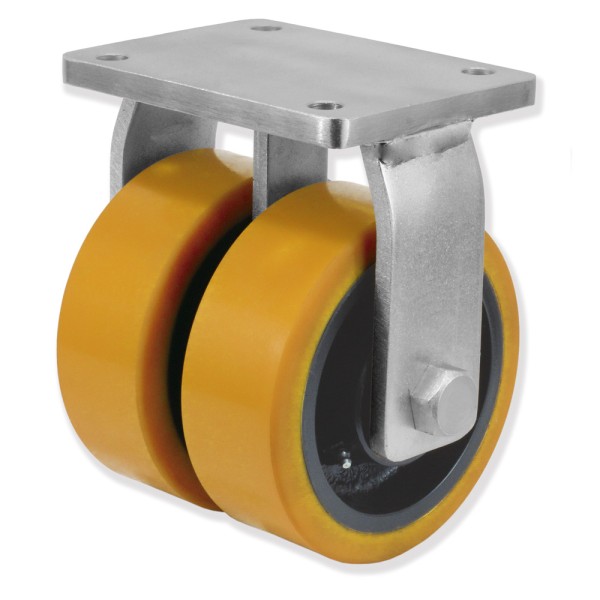 UDPF8 400 HPB8 - Soporte doble fijo, Sujeción por pletina, Rueda Hierro - Poliuretano